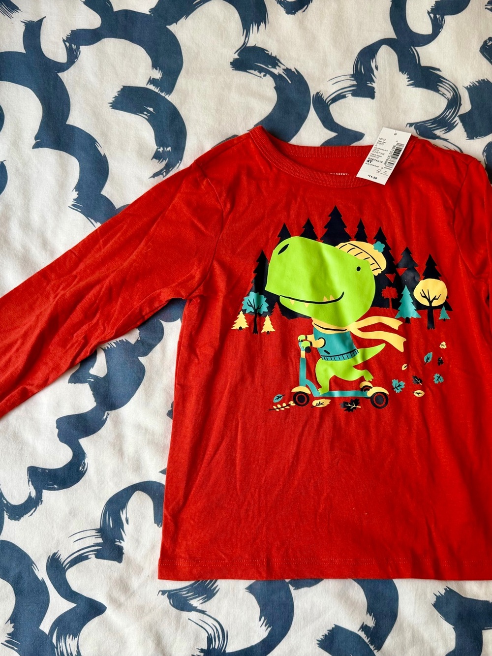 The Children's Place orange Long-Sleeve Tee with Green Dinosaur on Scooter